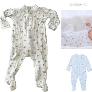 LydaBaby Powder Blue Baby Zipper Onesie Footie, Cookie Print, size 12-18 months